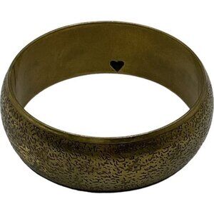 Antique-Style Textured Brass Bangle Bracelet With Heart Cutout Design